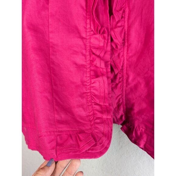 Kim Rogers 100% Linen Blazer Short Jacket Sz. XL Magenta Ruffle Workwear Dressy - Picture 6 of 9